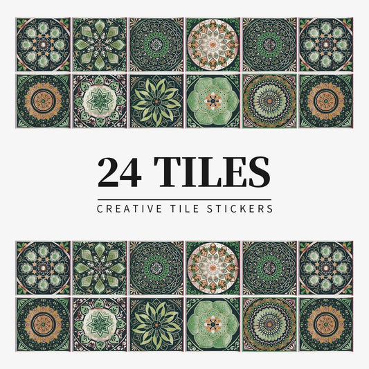 Anyhouz Wallpaper Green 10cmx10cm 24 Pcs Modern Retro Style PVC Tile Stickers