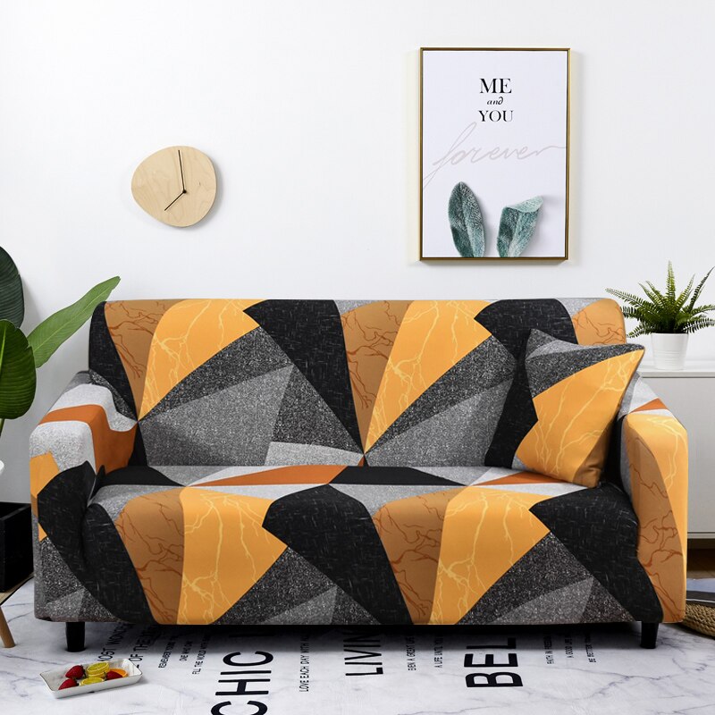 Anyseat Sofa Cover Golden Yellow Geometric Style 2 Seater