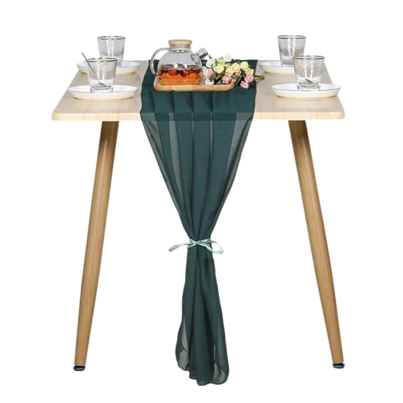 Anyhouz Table Runner Dark Green Chiffon Romantic Boho Table Top Decoration