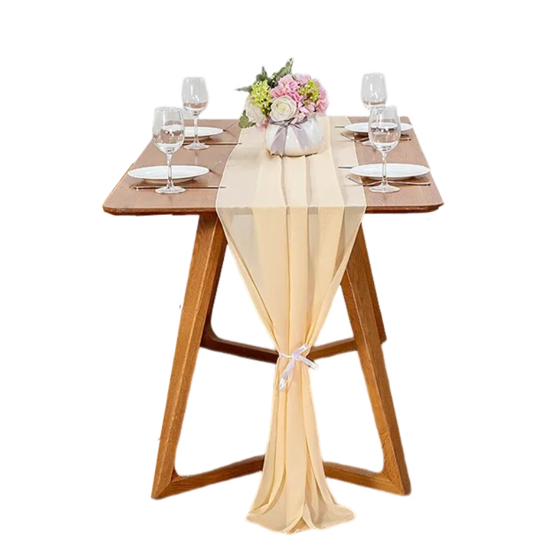 Anyhouz Table Runner Champagne Gold Chiffon Romantic Boho Table Top Decoration