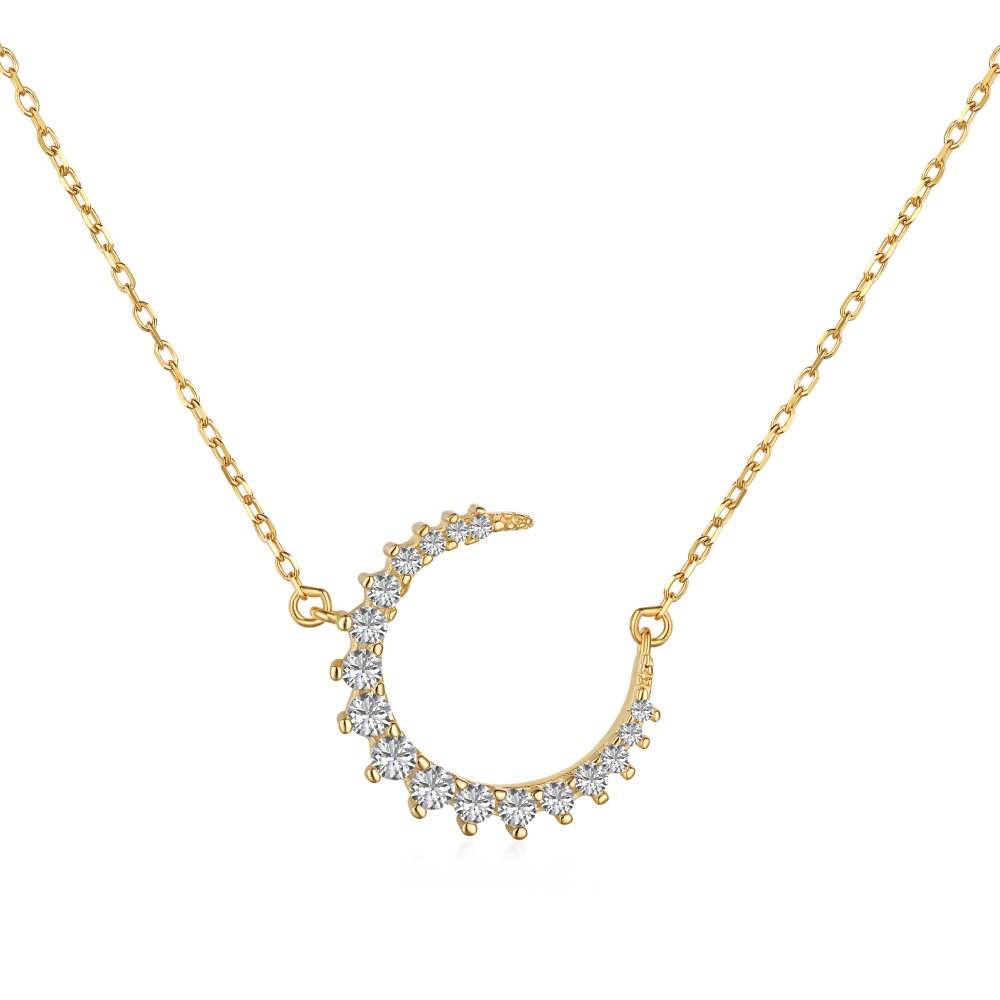 Anyco Necklace Gold Jewelry 925 Sterling Silver 18K Gold Plated Rhinestone Moon Design