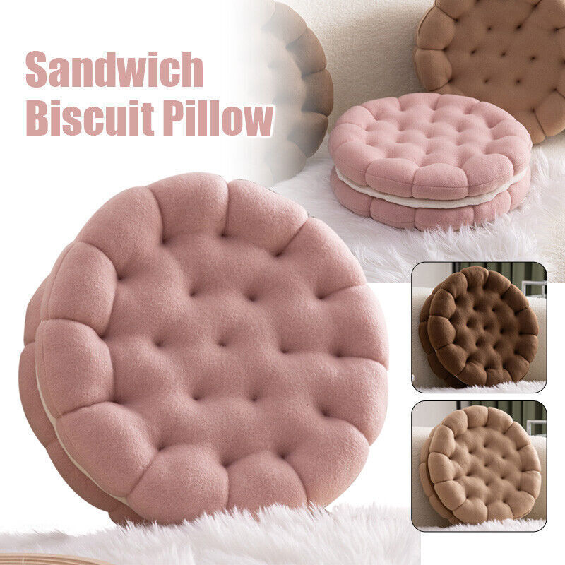 Anyhouz Plush Pillow Dark Brown Round Double Biscuit Shape Stuffed Soft Pillow Seat Cushion Room Decor