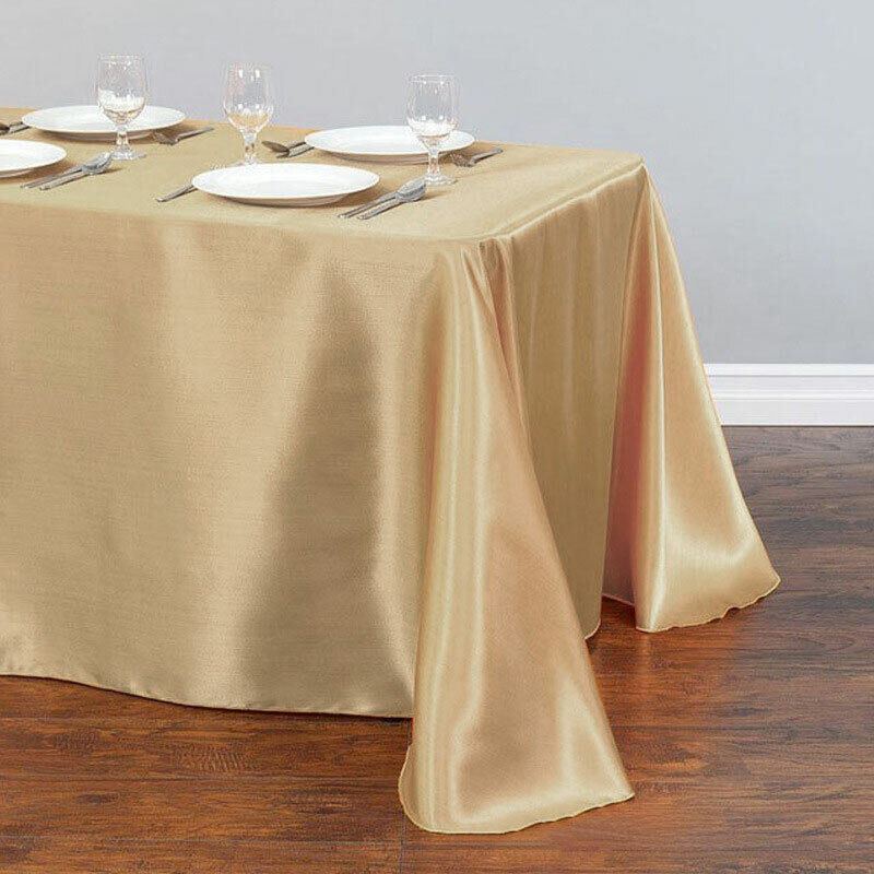 Anyhouz Table Cover Champagne Rectangle Wedding Satin Bright Smooth Silk or Wedding Banquet Anniversary Dining Table Decor 145x260cm