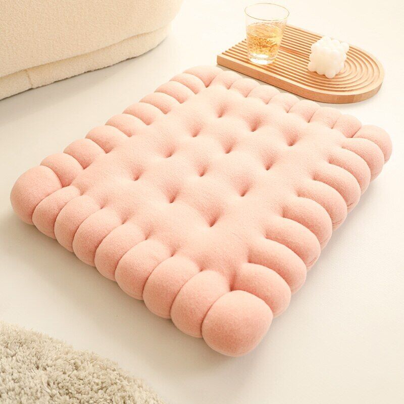 Anyhouz Plush Pillow Pink Square Biscuit Shape Stuffed Soft Pillow Seat Cushion Room Decor