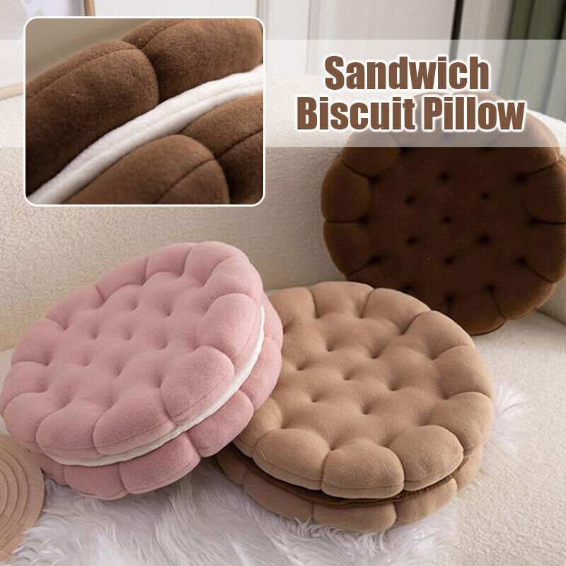 Anyhouz Plush Pillow Black Round Double Biscuit Shape Stuffed Soft Pillow Seat Cushion Room Decor