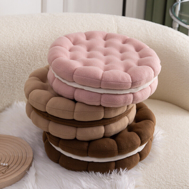 Anyhouz Plush Pillow Dark Brown Round Double Biscuit Shape Stuffed Soft Pillow Seat Cushion Room Decor