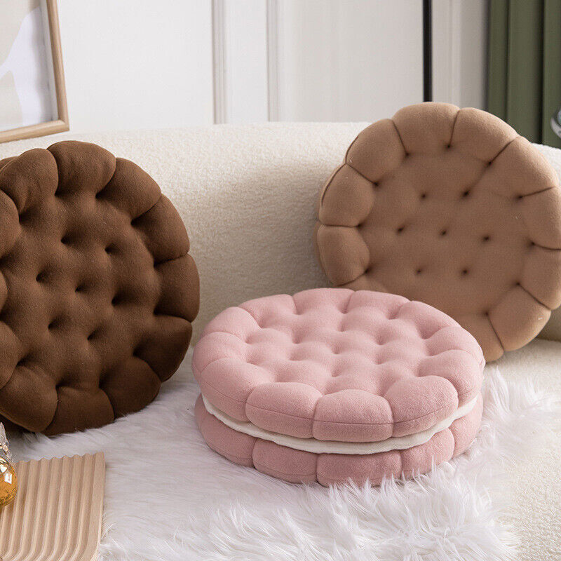 Anyhouz Plush Pillow Dark Brown Round Double Biscuit Shape Stuffed Soft Pillow Seat Cushion Room Decor