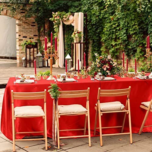 Anyhouz Table Cover Red Rectangle Wedding Satin Bright Smooth Silk or Wedding Banquet Anniversary Dining Table Decor 145x260cm