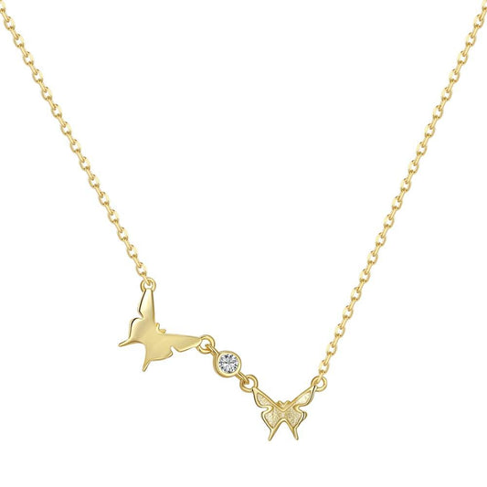 Anyco Necklace Gold Cubic Zirconia 18K Gold Plated Necklace Twin Butterfly Design