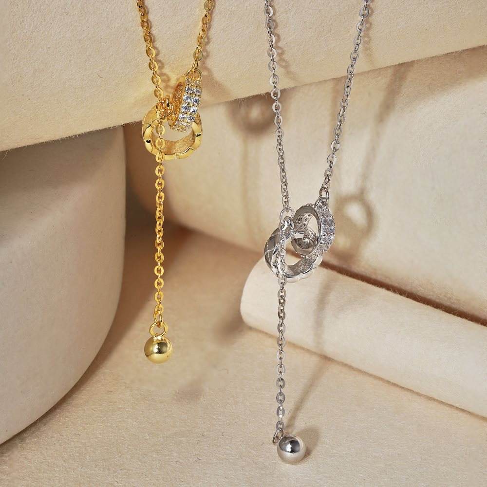 Anyco Necklace Gold Fashionable Sterling Silver Cubic Chain Decor Pendant