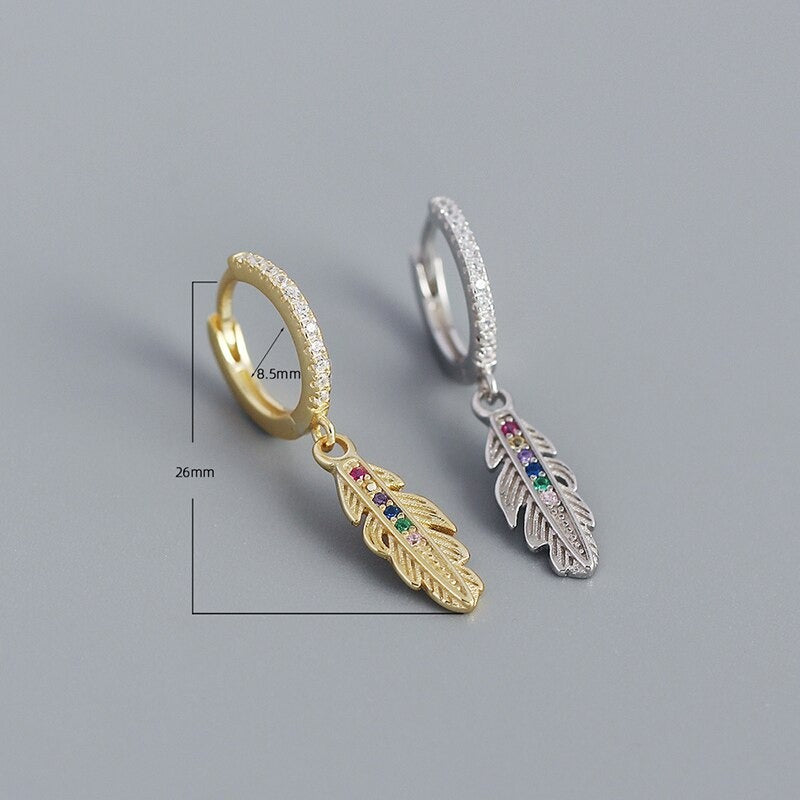 Anyco Earrings Luxury Zircon Feather Pendant Sterling Silver Drop Fashion