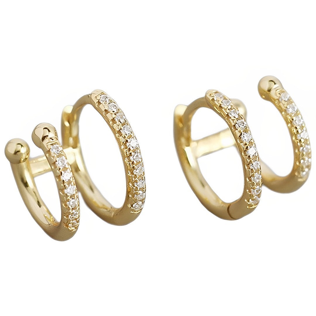 Anyco Earrings Double Hoop Unique Ear Clip Jewelry Gold