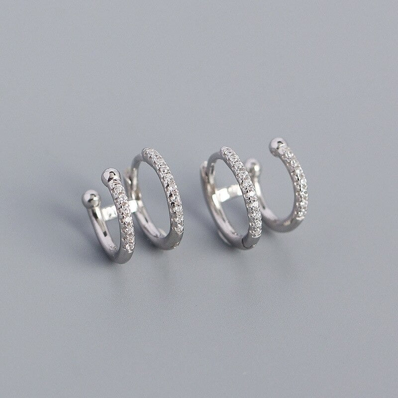 Anyco Earrings Double Hoop Unique Ear Clip Jewelry Sterling Silver