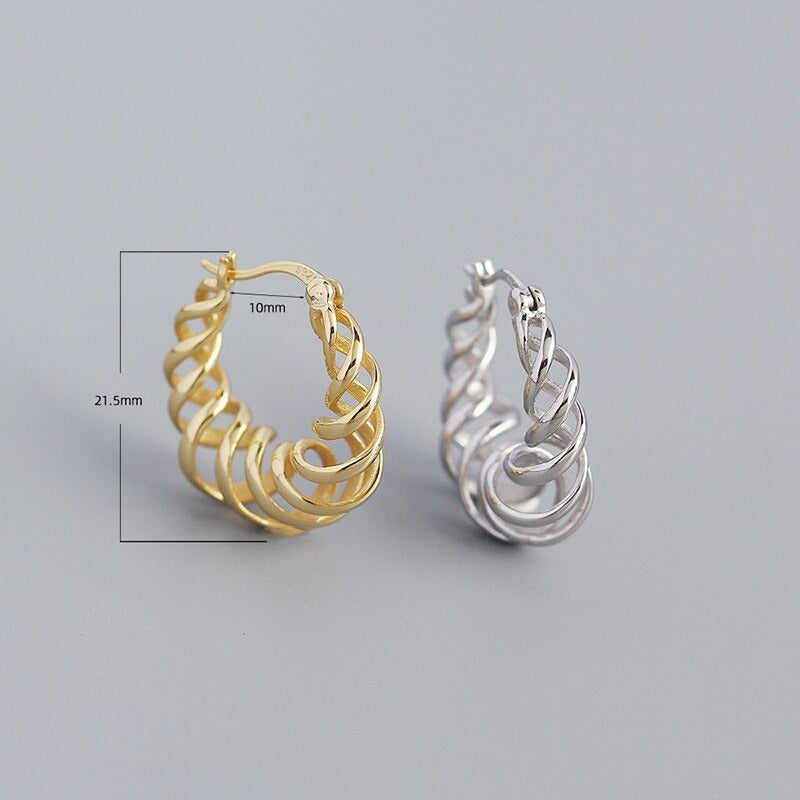 Anyco Earrings Hollow Twisted Unique Hoop Piercing Gold