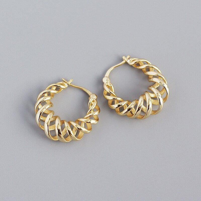 Anyco Earrings Hollow Twisted Unique Hoop Piercing Gold