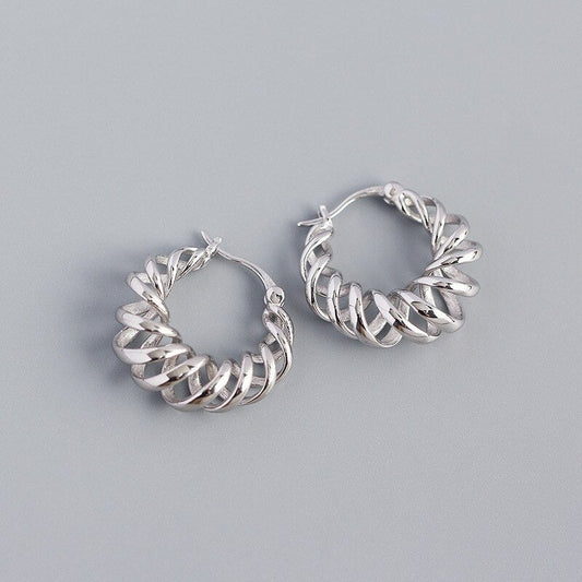 Anyco Earrings Hollow Twisted Unique Hoop Piercing Sterling Silver