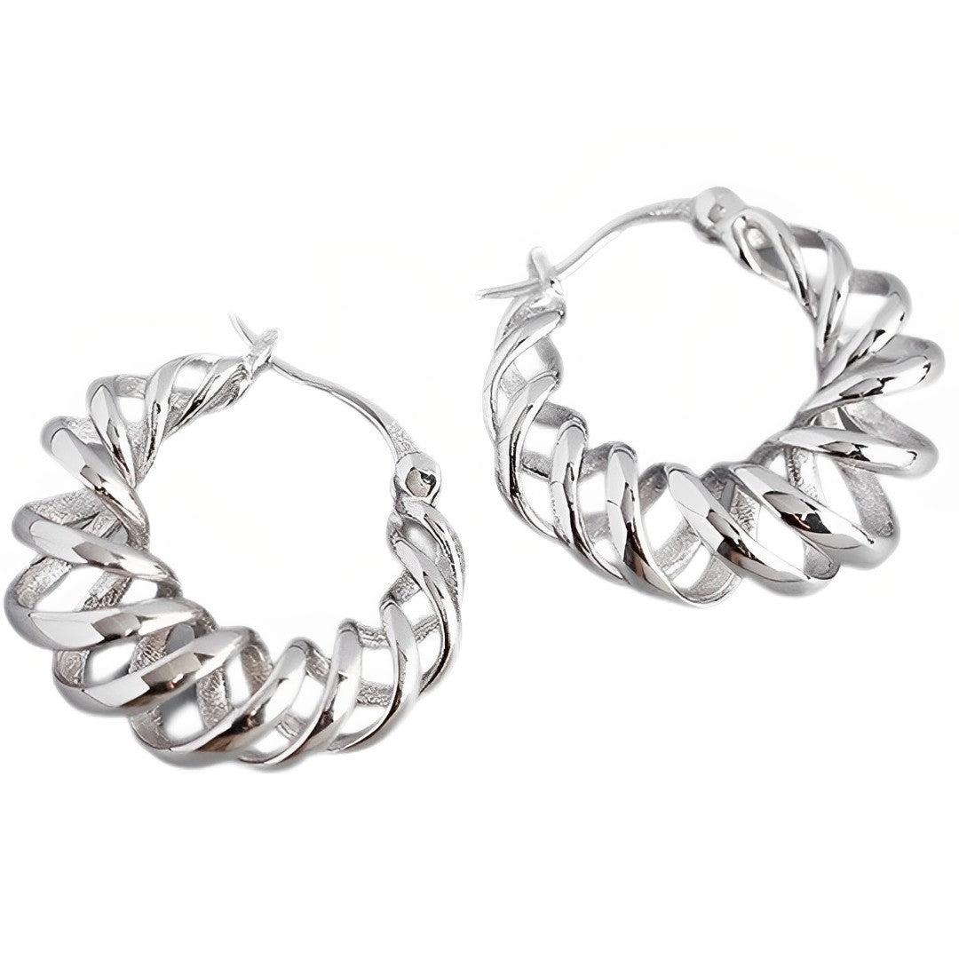 Anyco Earrings Hollow Twisted Unique Hoop Piercing Sterling Silver