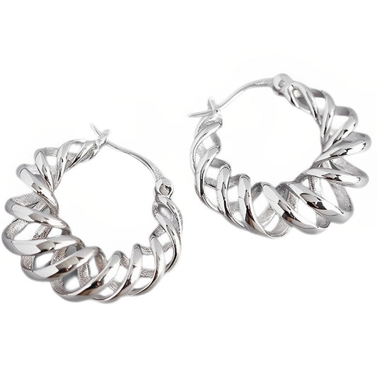 Anyco Earrings Hollow Twisted Unique Hoop Piercing Sterling Silver