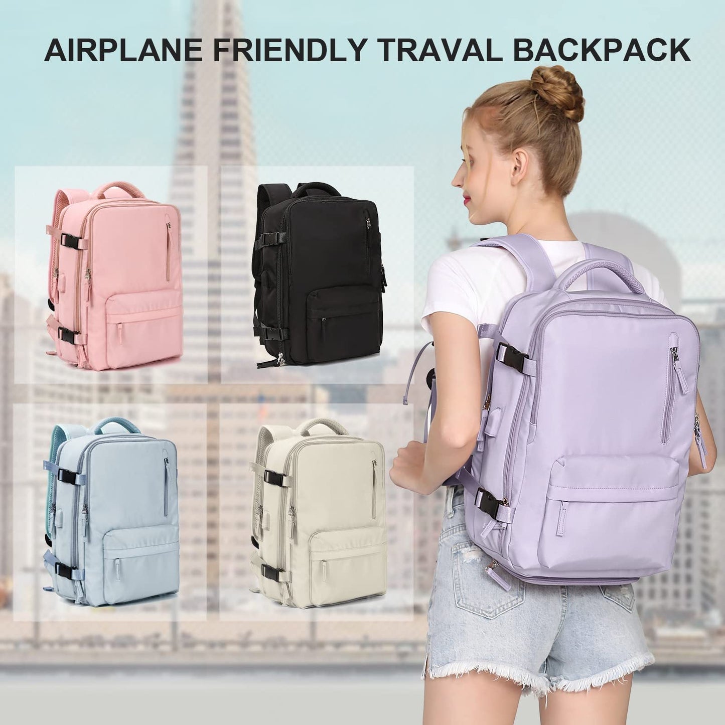 Anypack Backpack Beige Bag Large Capacity USB Charging School Luggage